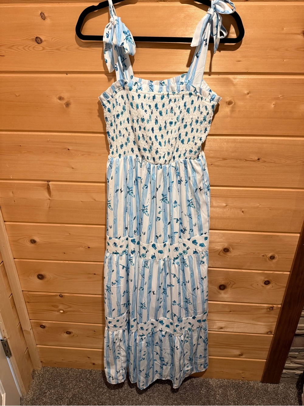 Blue Floral Tiered Maxi Dress with Tie Straps from Boutique